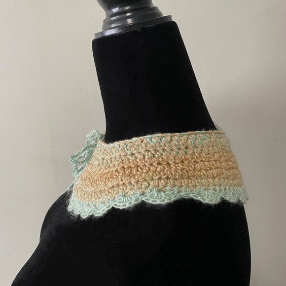 Handmade Crochet Light Teal Blue Gold Wool Blend Collar Neckwear Accessory - Picture 3 of 6